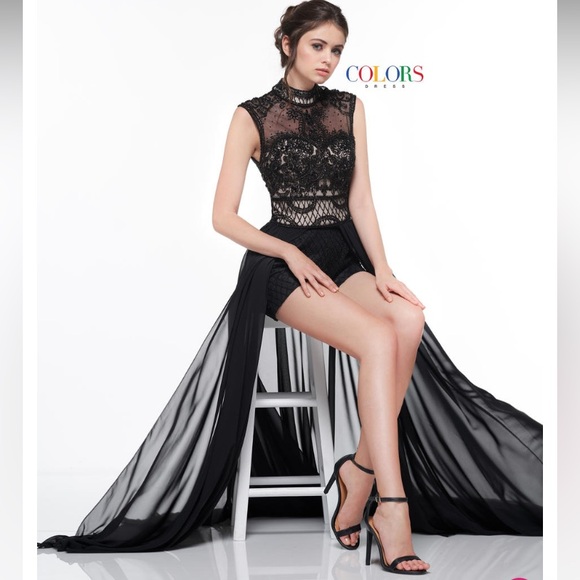 NWT Colors Dress, Beaded Black And Nude Romper Dress Size 10 (2036) - Picture 6 of 13